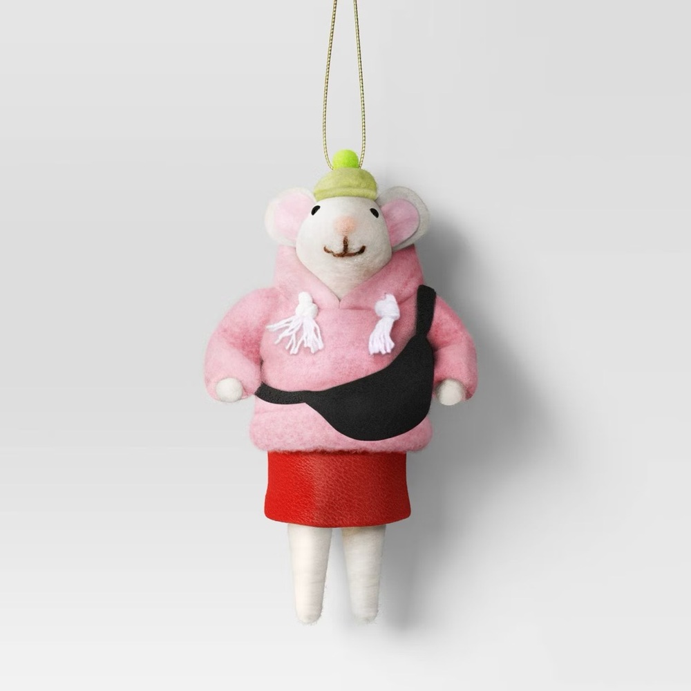 Christmas Felted Wool Mouse Ornament - Pink Jacket - Wondershop™